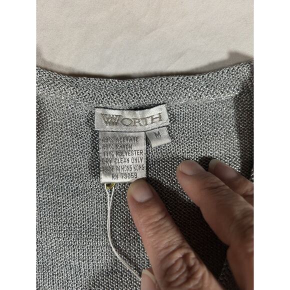 Vintage Worth Cardigan Womens Size Medium Silver Sparkle Designer Classic NWT - Picture 4 of 7